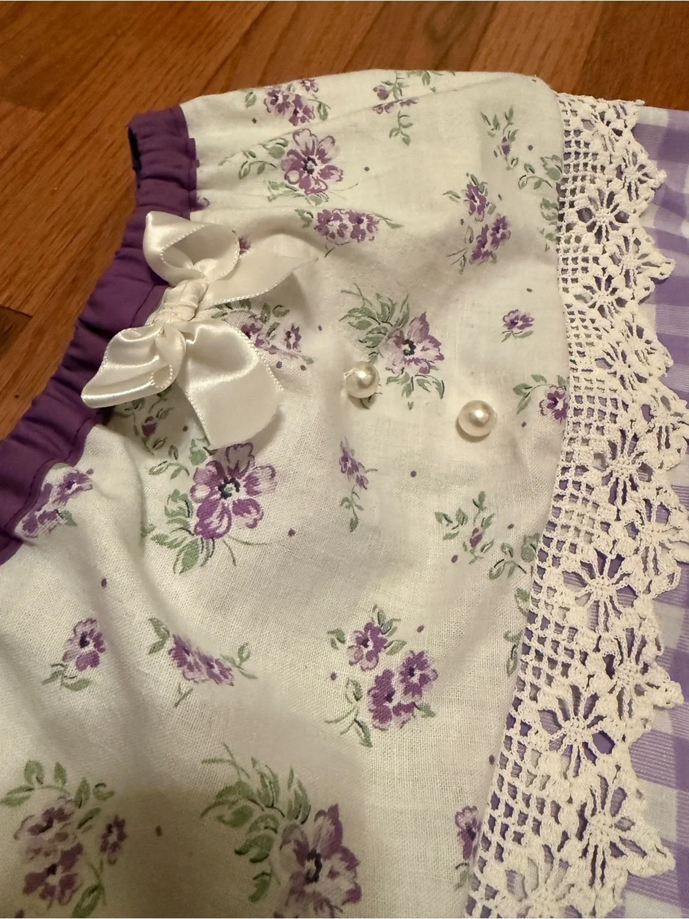 Lavender Gingham & Floral Lace Custom Dog dress with Corgis in mind